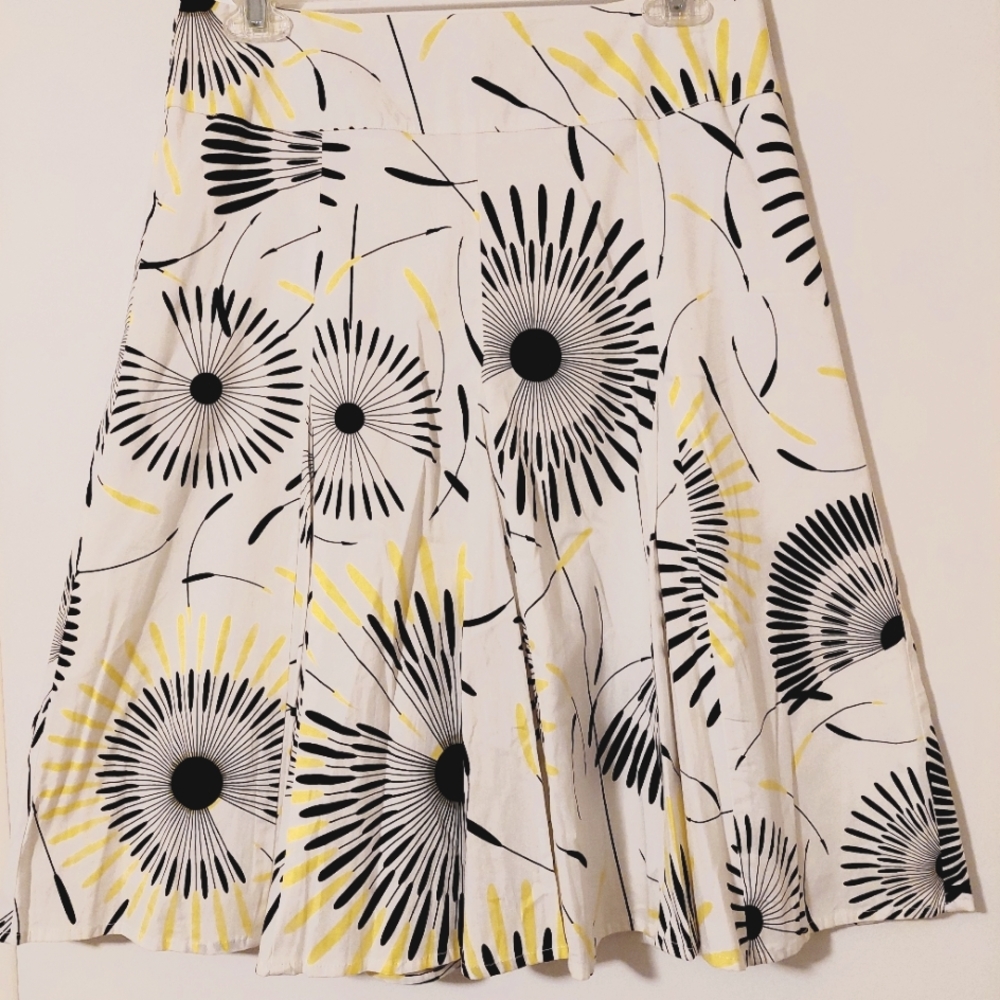 White with black flowers w yellow design long summer skirt